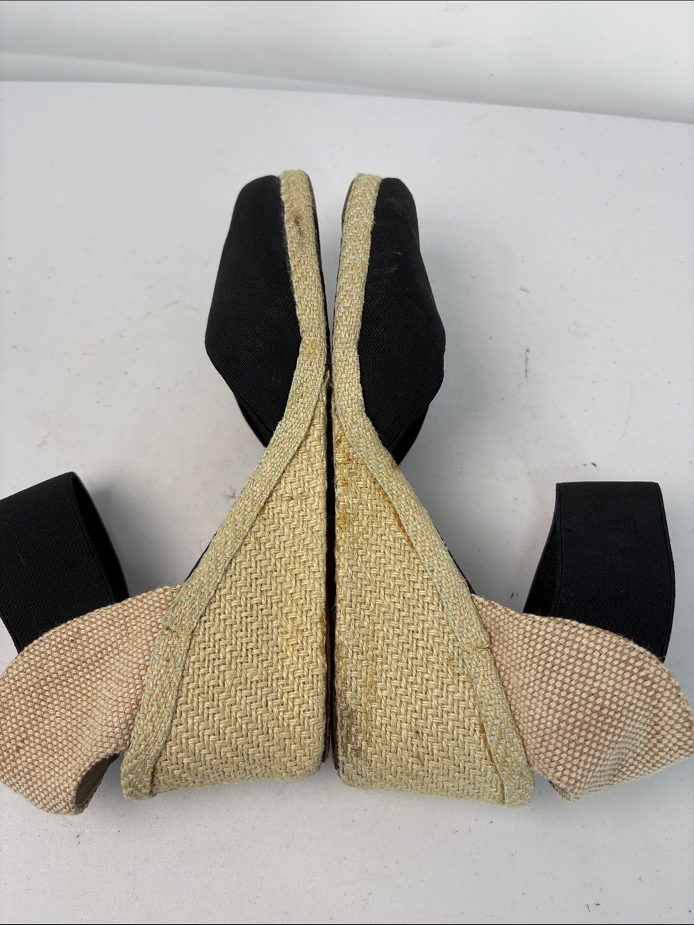 👟 Lauren Ralph Lauren Black and Beige Wedge Espadrille Sandals - Picture 6 of 7